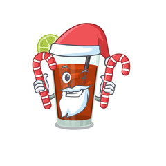 Friendly cuba libre cocktail dressed in Santa Cartoon character with Christmas candies