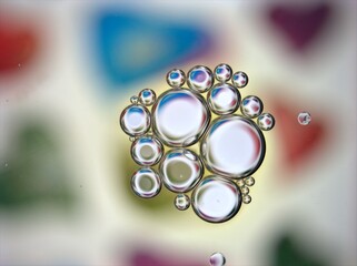 Beautiful bubbles oil with colorful shiny white blue background ,dropslets macro image ,abstract background, sweet pastel color for card design