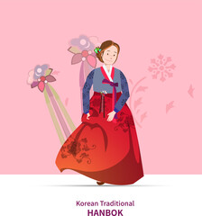 hanbok illustration. korean traditional dress character.