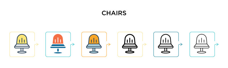 Chairs vector icon in 6 different modern styles. Black, two colored chairs icons designed in filled, outline, line and stroke style. Vector illustration can be used for web, mobile, ui