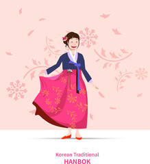hanbok illustration. korean traditional dress character.