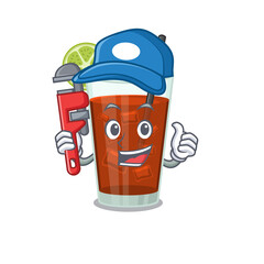 cartoon character design of cuba libre cocktail as a Plumber with tool