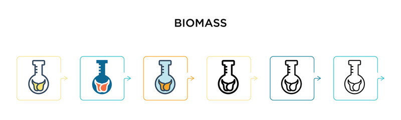 Biomass vector icon in 6 different modern styles. Black, two colored biomass icons designed in filled, outline, line and stroke style. Vector illustration can be used for web, mobile, ui