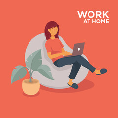 Fototapeta na wymiar Telecommuting concept with woman working on laptop