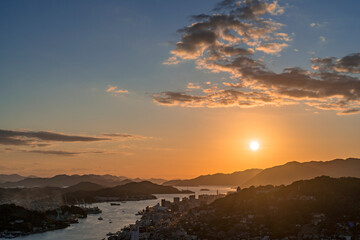 尾道水道と尾道の街並み夕景