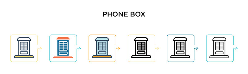 Phone box vector icon in 6 different modern styles. Black, two colored phone box icons designed in filled, outline, line and stroke style. Vector illustration can be used for web, mobile, ui