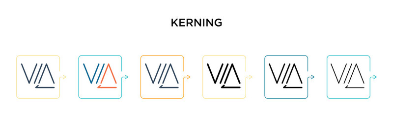 Kerning vector icon in 6 different modern styles. Black, two colored kerning icons designed in filled, outline, line and stroke style. Vector illustration can be used for web, mobile, ui