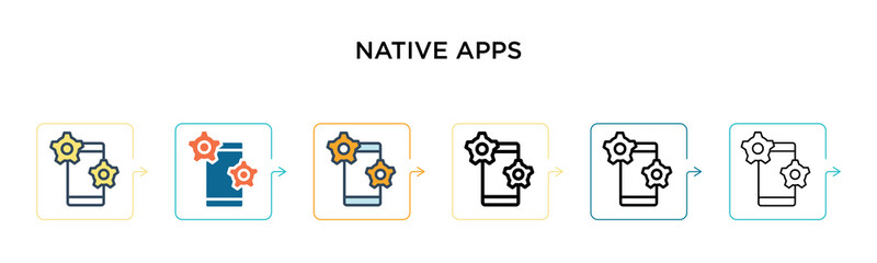 Native apps vector icon in 6 different modern styles. Black, two colored native apps icons designed in filled, outline, line and stroke style. Vector illustration can be used for web, mobile, ui