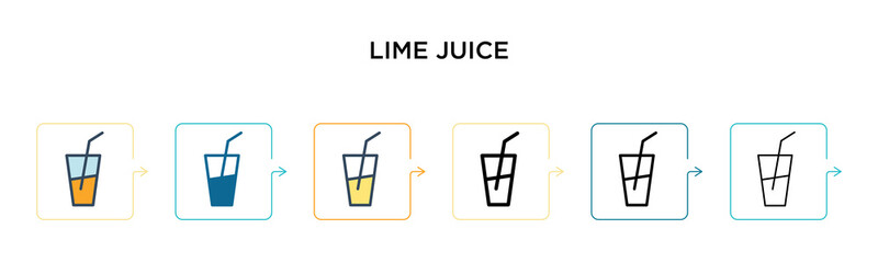 Lime juice vector icon in 6 different modern styles. Black, two colored lime juice icons designed in filled, outline, line and stroke style. Vector illustration can be used for web, mobile, ui