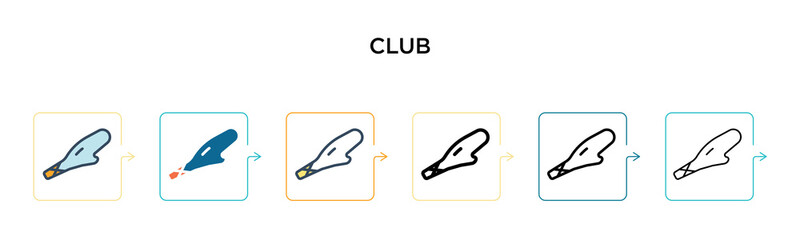 Club vector icon in 6 different modern styles. Black, two colored club icons designed in filled, outline, line and stroke style. Vector illustration can be used for web, mobile, ui