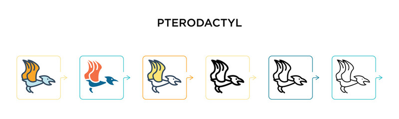 Pterodactyl vector icon in 6 different modern styles. Black, two colored pterodactyl icons designed in filled, outline, line and stroke style. Vector illustration can be used for web, mobile, ui © Premium Art