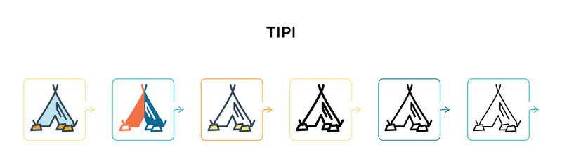 Tipi vector icon in 6 different modern styles. Black, two colored tipi icons designed in filled, outline, line and stroke style. Vector illustration can be used for web, mobile, ui © Premium Art