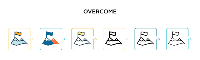 Overcome vector icon in 6 different modern styles. Black, two colored overcome icons designed in filled, outline, line and stroke style. Vector illustration can be used for web, mobile, ui