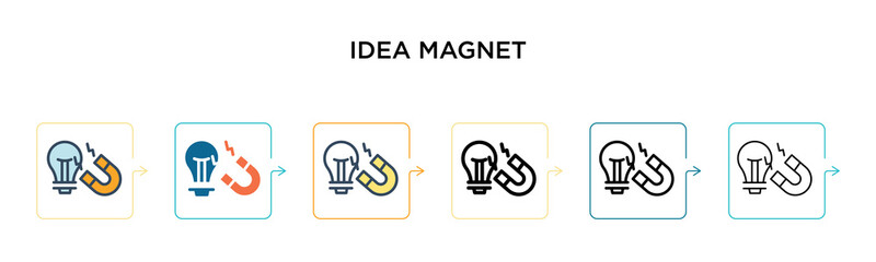 Idea magnet vector icon in 6 different modern styles. Black, two colored idea magnet icons designed in filled, outline, line and stroke style. Vector illustration can be used for web, mobile, ui