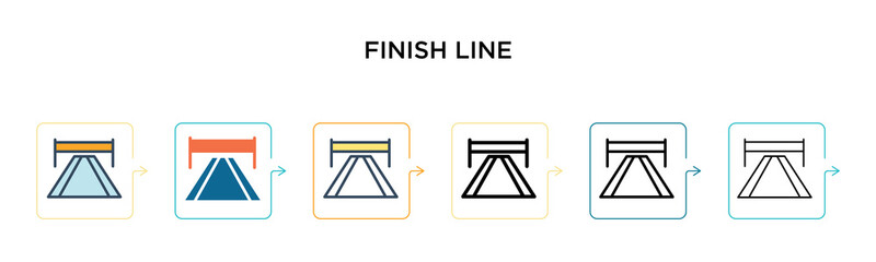 Finish line vector icon in 6 different modern styles. Black, two colored finish line icons designed in filled, outline, line and stroke style. Vector illustration can be used for web, mobile, ui