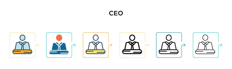 Ceo vector icon in 6 different modern styles. Black, two colored ceo icons designed in filled, outline, line and stroke style. Vector illustration can be used for web, mobile, ui