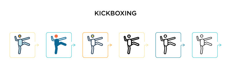Kickboxing vector icon in 6 different modern styles. Black, two colored kickboxing icons designed in filled, outline, line and stroke style. Vector illustration can be used for web, mobile, ui