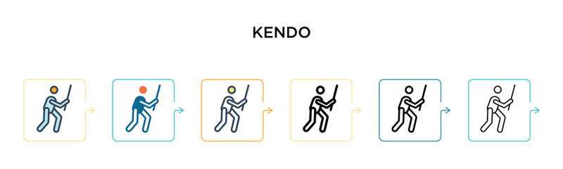 Kendo vector icon in 6 different modern styles. Black, two colored kendo icons designed in filled, outline, line and stroke style. Vector illustration can be used for web, mobile, ui