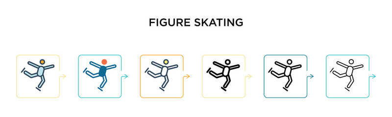 Figure skating vector icon in 6 different modern styles. Black, two colored figure skating icons designed in filled, outline, line and stroke style. Vector illustration can be used for web, mobile, ui