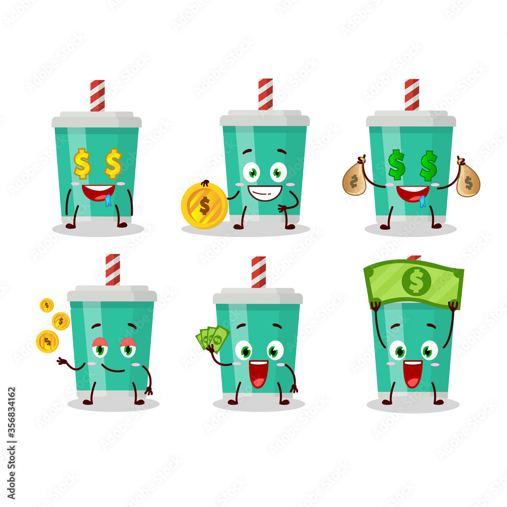 Wall mural Soda bottle cartoon character with cute emoticon bring money