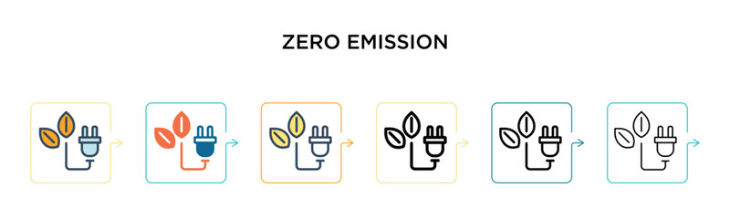 Zero emission vector icon in 6 different modern styles. Black, two colored zero emission icons designed in filled, outline, line and stroke style. Vector illustration can be used for web, mobile, ui