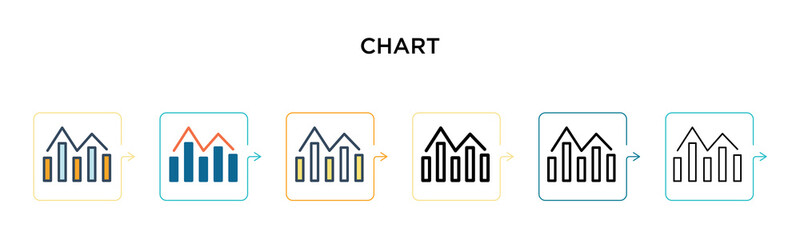 Chart vector icon in 6 different modern styles. Black, two colored chart icons designed in filled, outline, line and stroke style. Vector illustration can be used for web, mobile, ui