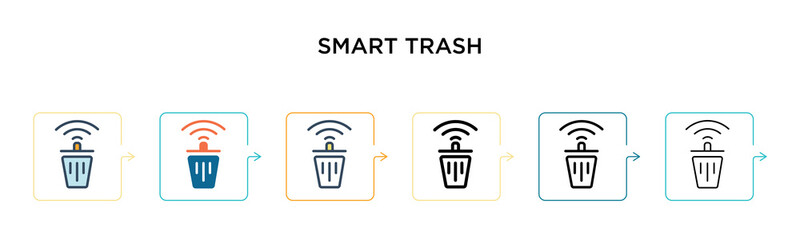 Smart trash vector icon in 6 different modern styles. Black, two colored smart trash icons designed in filled, outline, line and stroke style. Vector illustration can be used for web, mobile, ui