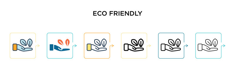 Eco friendly vector icon in 6 different modern styles. Black, two colored eco friendly icons designed in filled, outline, line and stroke style. Vector illustration can be used for web, mobile, ui