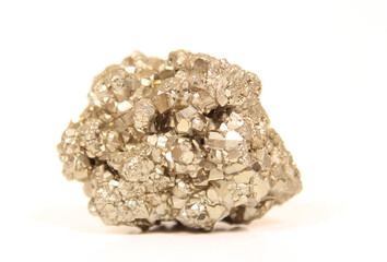 Iron Pyrite Close up on White Background