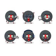 Vynil record cartoon character are playing games with various cute emoticons