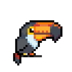 8 bit Pixel of Toucan bird. Animals pixel in Vector Illustration of pixel art.