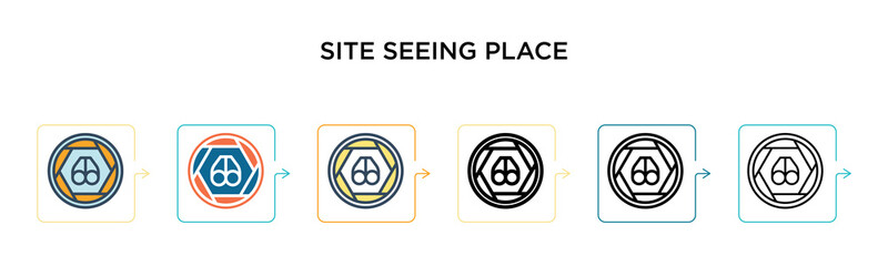 Site seeing place vector icon in 6 different modern styles. Black, two colored site seeing place icons designed in filled, outline, line and stroke style. Vector illustration can be used for web,