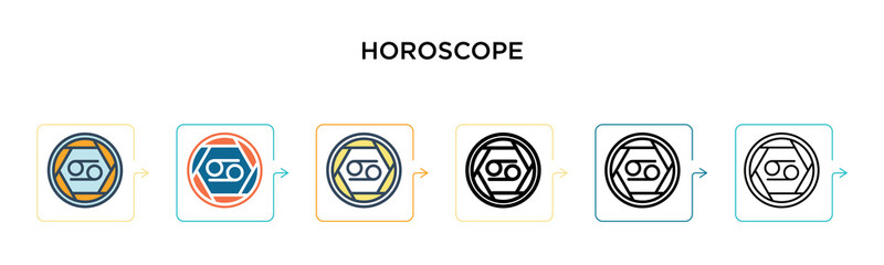 Horoscope vector icon in 6 different modern styles. Black, two colored horoscope icons designed in filled, outline, line and stroke style. Vector illustration can be used for web, mobile, ui