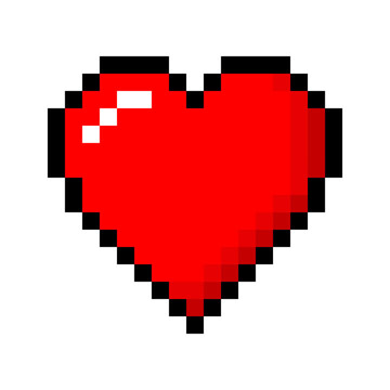 Pixel love. Heart in Vector Illustration of pixel art.