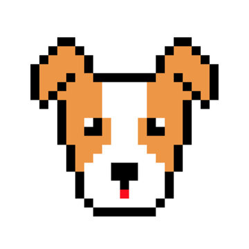 Jack russell puppy pixel image for cross stitch. Animal pixel in Vector Illustration of pixel art.