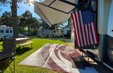 RV campsite american flag