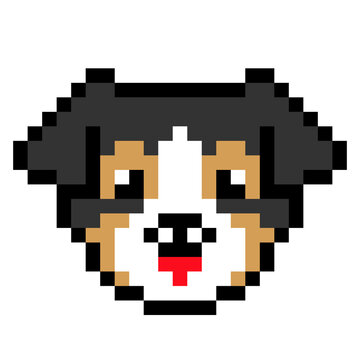 Pixel australian shepherd puppy image. Vector Illustration of pixel art.