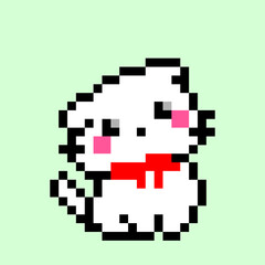 White Cat. Pixel cat image. Vector Illustration of cross stitch pattern.