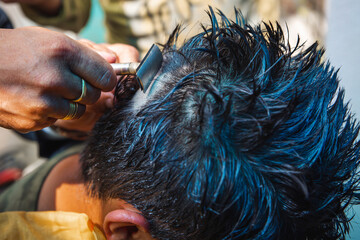 Naklejka premium Man Getting Haircut