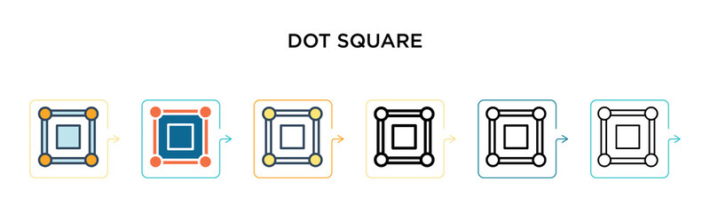 Dot square vector icon in 6 different modern styles. Black, two colored dot square icons designed in filled, outline, line and stroke style. Vector illustration can be used for web, mobile, ui
