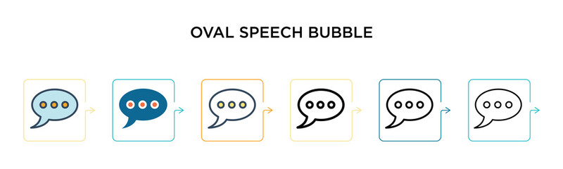 Oval speech bubble vector icon in 6 different modern styles. Black, two colored oval speech bubble icons designed in filled, outline, line and stroke style. Vector illustration can be used for web,