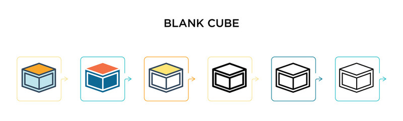 Blank cube vector icon in 6 different modern styles. Black, two colored blank cube icons designed in filled, outline, line and stroke style. Vector illustration can be used for web, mobile, ui