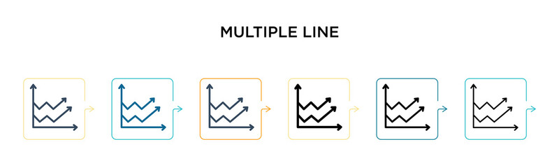 Multiple line vector icon in 6 different modern styles. Black, two colored multiple line icons designed in filled, outline, line and stroke style. Vector illustration can be used for web, mobile, ui