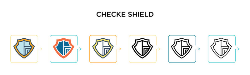 Checkered shield vector icon in 6 different modern styles. Black, two colored checkered shield icons designed in filled, outline, line and stroke style. Vector illustration can be used for web,