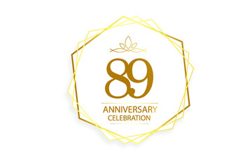 89 year anniversary, minimalist logo. Gold  vector illustration on white background - vector