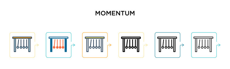 Momentum vector icon in 6 different modern styles. Black, two colored momentum icons designed in filled, outline, line and stroke style. Vector illustration can be used for web, mobile, ui