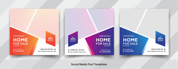 Elegant real estate or home sale social media post templates design	
