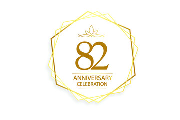 82 year anniversary, minimalist logo. Gold  vector illustration on white background - vector