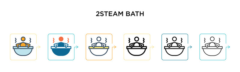 2steam bath vector icon in 6 different modern styles. Black, two colored 2steam bath icons designed in filled, outline, line and stroke style. Vector illustration can be used for web, mobile, ui