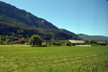 Fototapeta na wymiar Railway travel in Norway.Views in the train. Flamsban. The Bergen - Oslo train. Norway